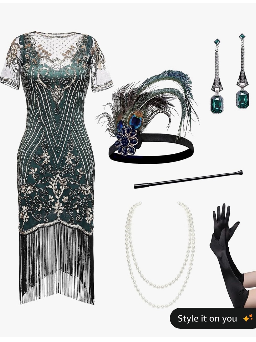 Gatsby 1920s Flapper Dresses- Roaring 20s Sequin Beaded Dress Fringe dress L